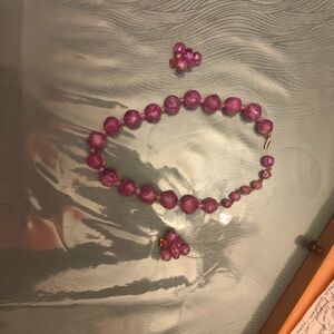 Rare Vintage Hattie Carnegie Purple Grape Cluster Necklace & Earrings Set 1950's